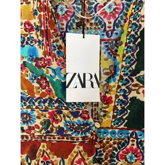 Zara Long Sleeve Boho Floral Patchwork Dress With Button Detail Size M NWT - Picture 7 of 13